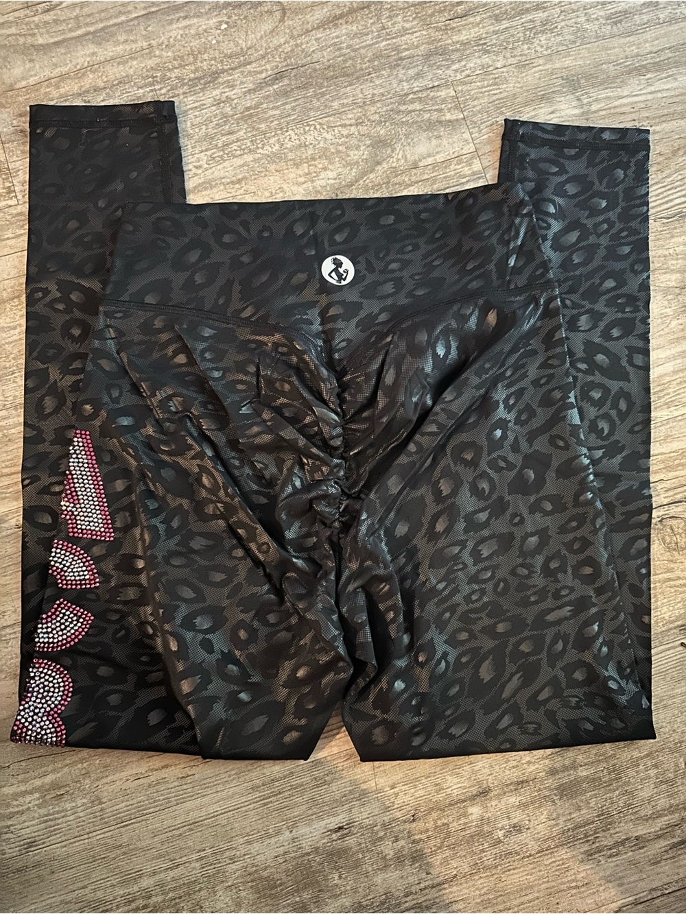 Angel Competition Bikinis Black Leopard Print Leggings with side logo - Picture 3 of 3